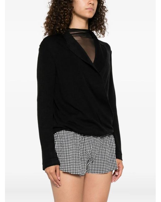 R13 Black Wrap-Effect Top
