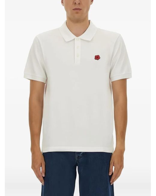 KENZO Cotton Polo With Subtle Embroidered Logo in White für Herren