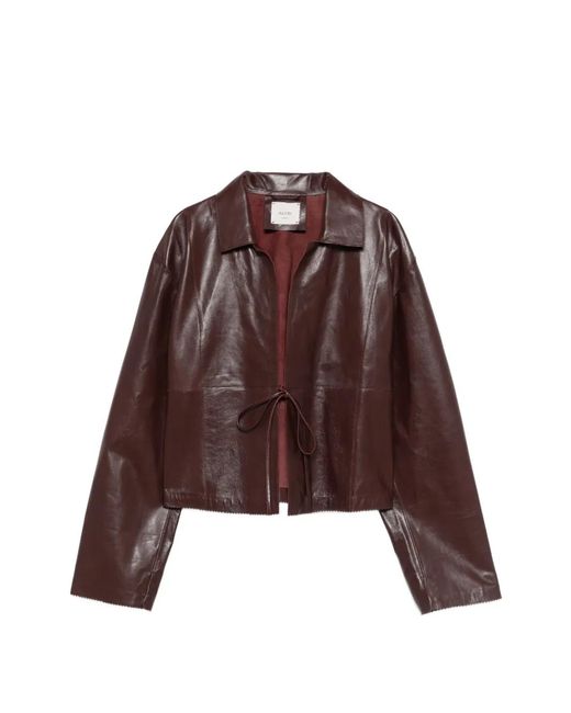 Alysi Brown Tie-Fastening Leather Jacket