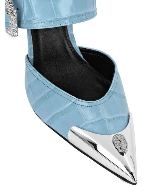 Philipp Plein Blue Crocodile-Embossed Pumps