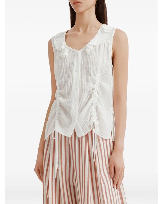 B+ AB White Ruffled Drawstring-Waist Top