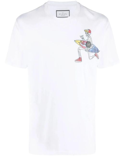 Philipp Plein White Hawaii Graphic-Print Cotton T-Shirt for men