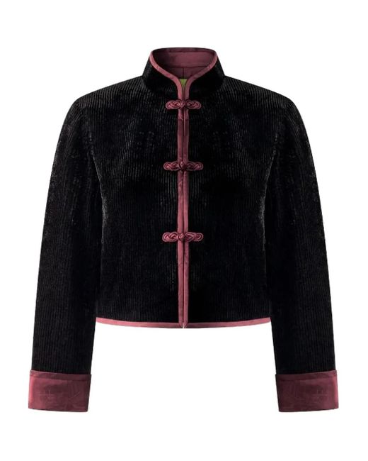 Shanghai Tang Black Samtjacke mit Knopfverschluss