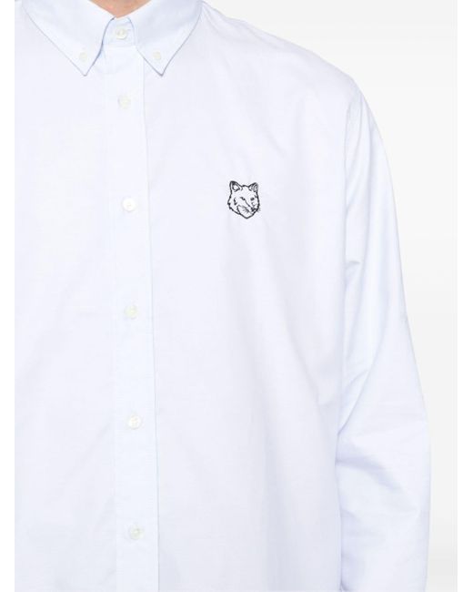 Maison Kitsuné White Logo-appliqué Cotton Shirt for men
