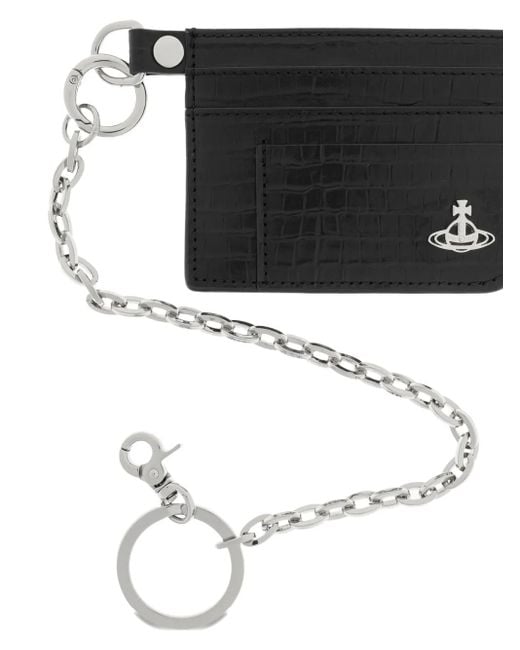 Vivienne Westwood Black Crocodile-Embossed Chain Card Holder