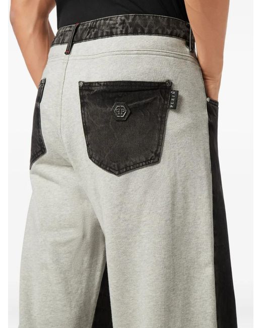Philipp Plein Gray Fleece-Panelled Jeans for men