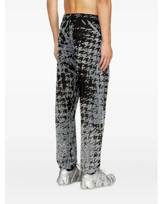 DIESEL Gray P-Labis Devoré-Houndstooth Trousers for men