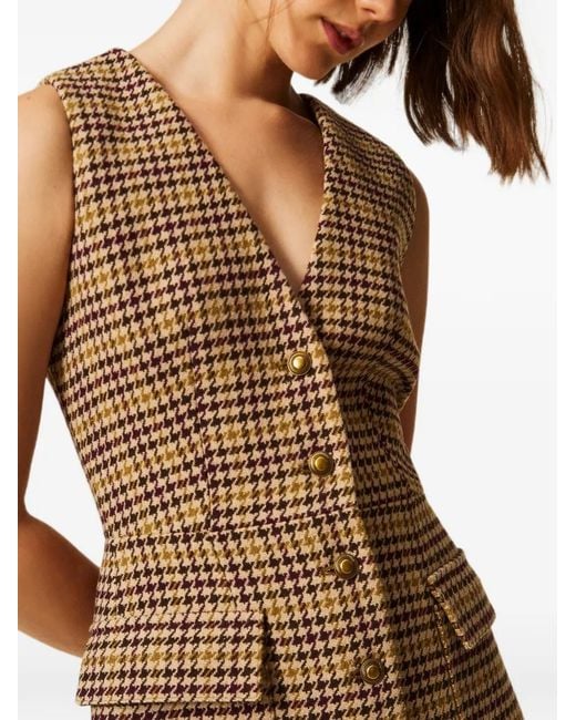Twinset Brown Short Houndstooth Shirt Dress