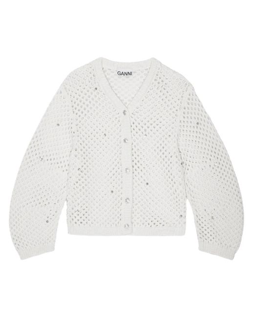 Ganni White Open-Knit Cardigan
