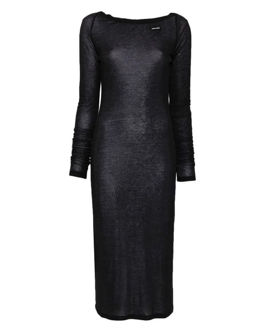 Miu Miu Black Logo-Patch Midi Dress