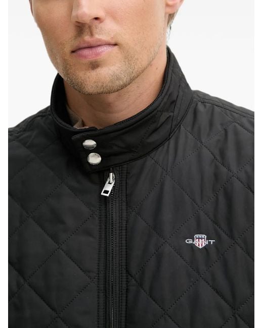Gant Black Quilted-Finish Windcheater Gilet for men