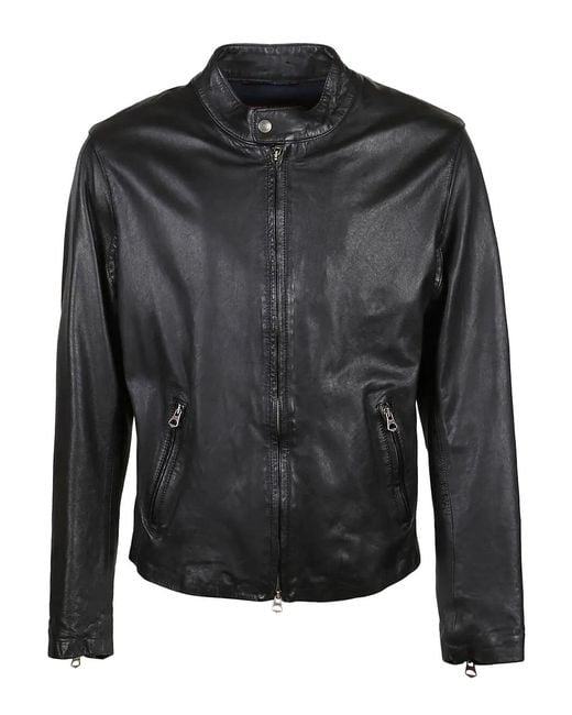 Stewart Black Leather Zip-Up Jacket for men
