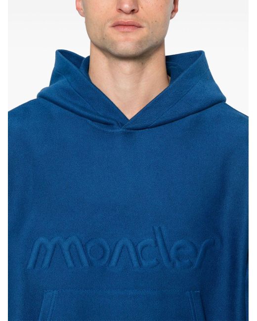 Moncler Blue Logo-embossed Terry-cloth Hoodie for men