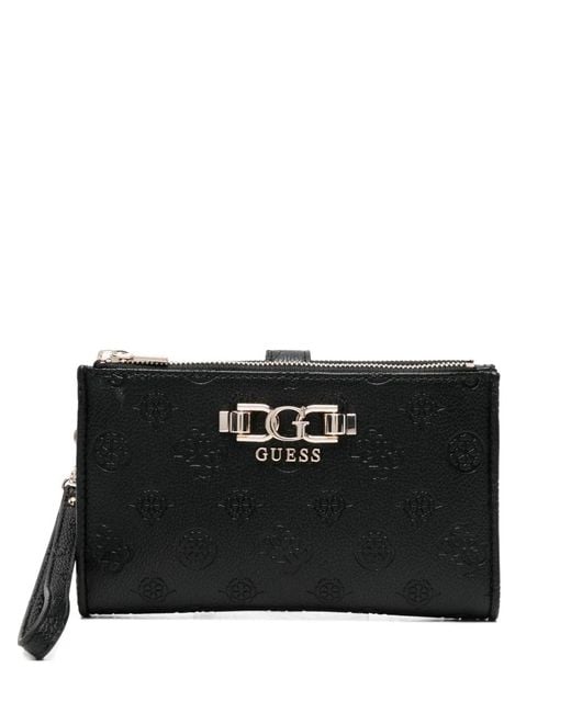 Guess Black Embossed-Logo Zip-Roundwallet