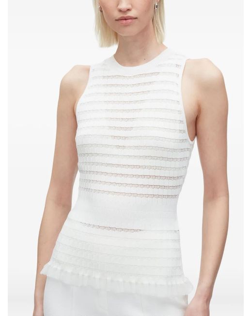 3.1 Phillip Lim White Ribbed-Knit Ruffled Top