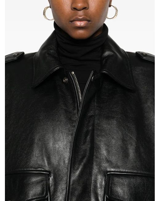 Saint Laurent Black Flap-Pocket Leather Jacket