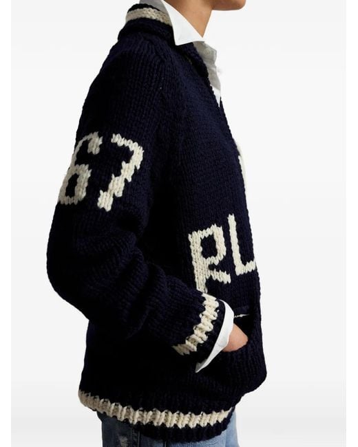 Polo Ralph Lauren Blue Logo-Patch Chunky-Knit Cardigan for men