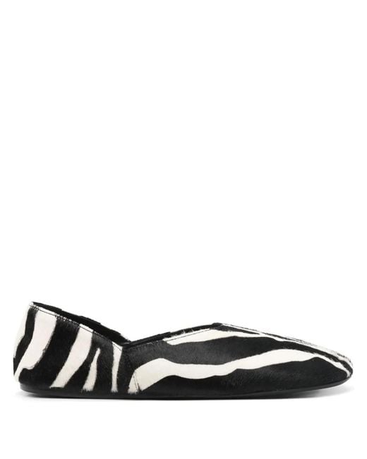 Khaite Black Jane Zebra Print Haircalf Flat Slippers