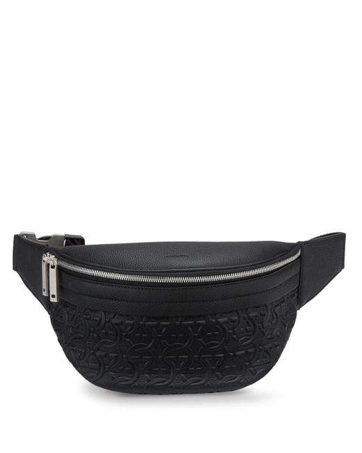Ferragamo Black Gancini-embossed Leather Belt Bag for men