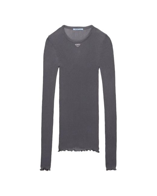 Prada Blue Ribbed Knit Top