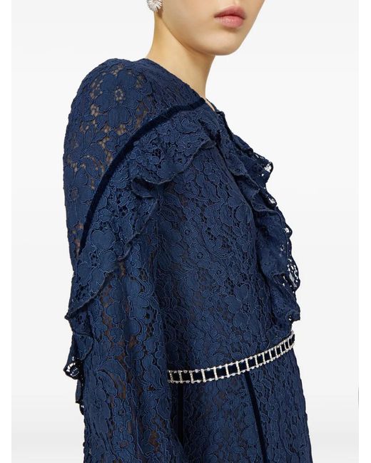 Costarellos Blue Gianna Lace Ruffled Gown