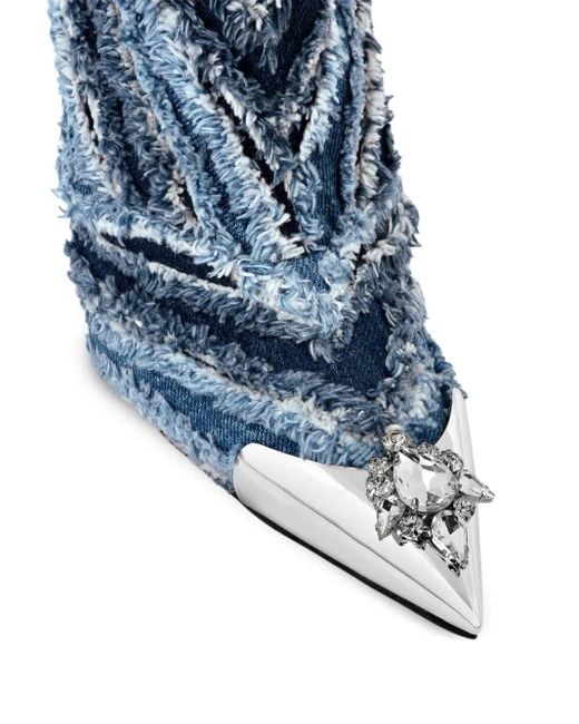 Philipp Plein Blue 120Mm Mix Denim High Boots
