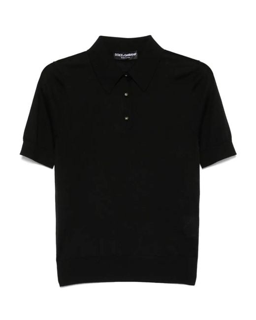 Dolce & Gabbana Black Fine-Knit Polo Top