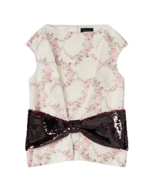 Simone Rocha White Sequin-Embellished Bow-Detail Blouse