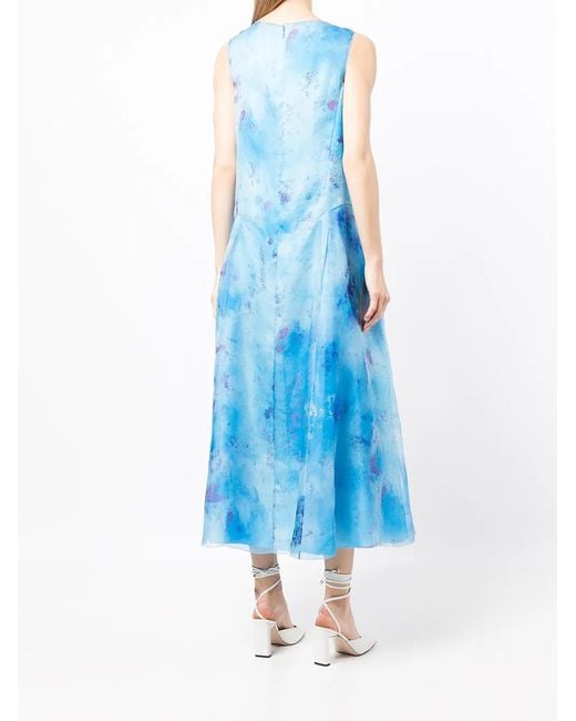 Shiatzy Chen Blue Printed Silk Dress