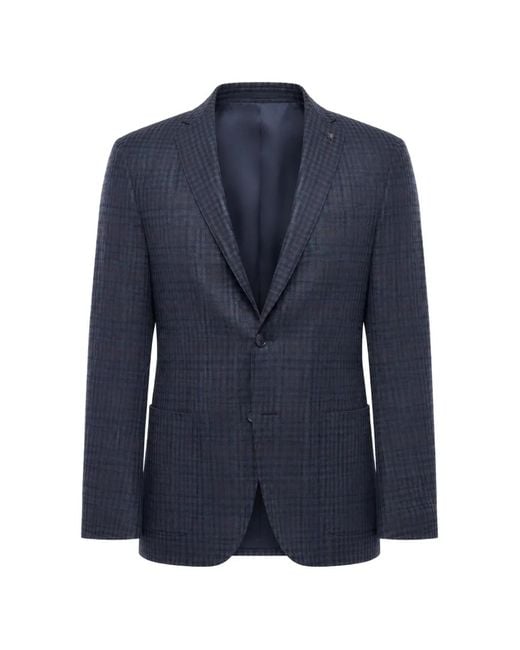 Corneliani Blue Checked Single-Breasted Blazer for men