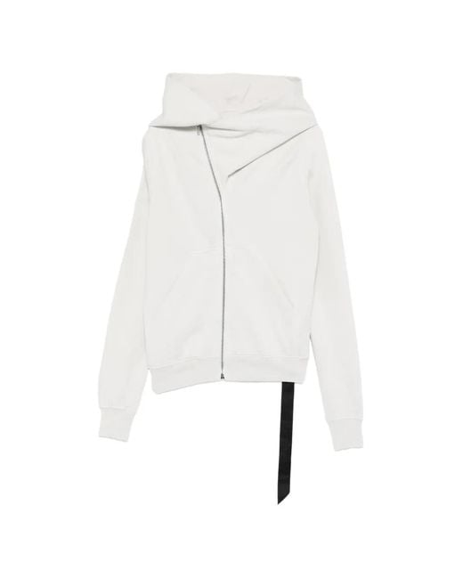 Rick Owens White Asymmetric Zip-Fastening Hoodie for men