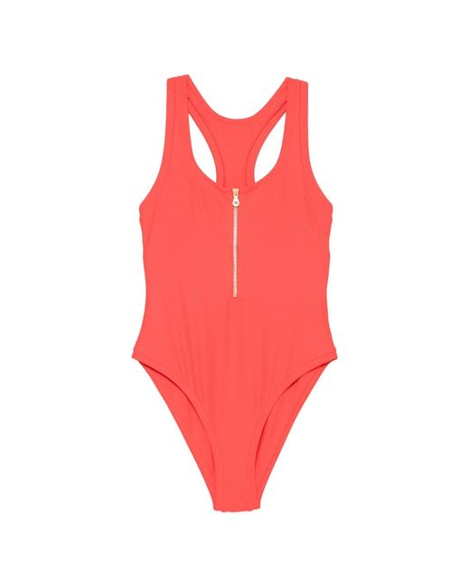 Heidi Klein Red Zip-Up Honeycomb-Texture Swimsuit