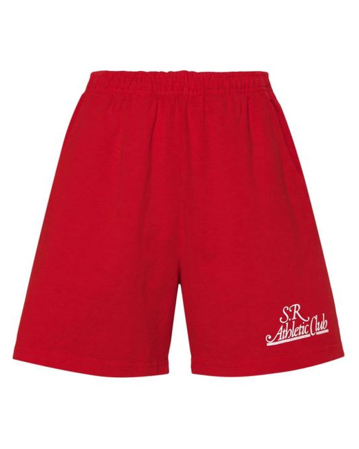 Sporty & Rich Red Logo-Printed Jersey Shorts