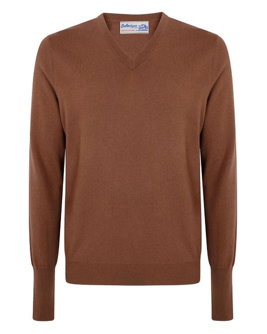 Ballantyne Brown V-Neck Cashmere Sweater for men