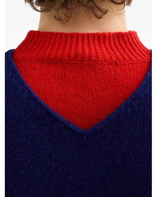 Jil Sander Blue Two-Tone Double-Layer Sweater for men