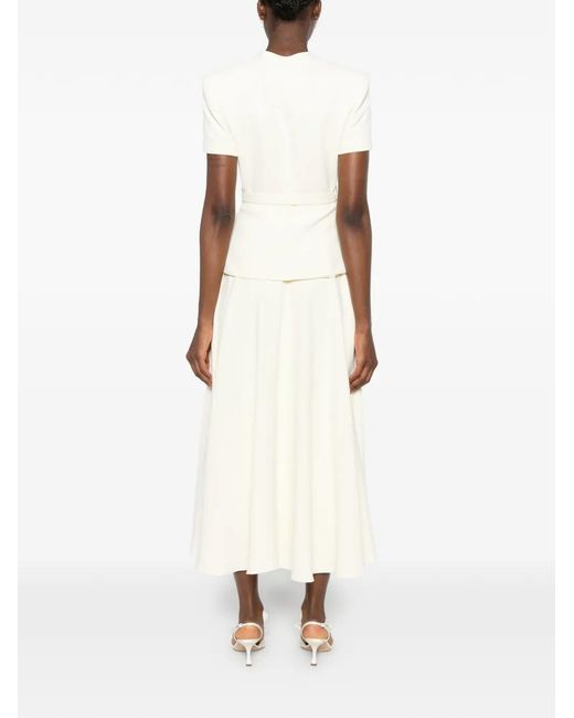 Self-Portrait White Belted-Detail Button-Up Maxi Dress