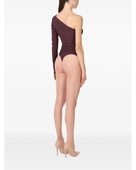 Wolford Purple Draped One-Shoulder Bodysuit