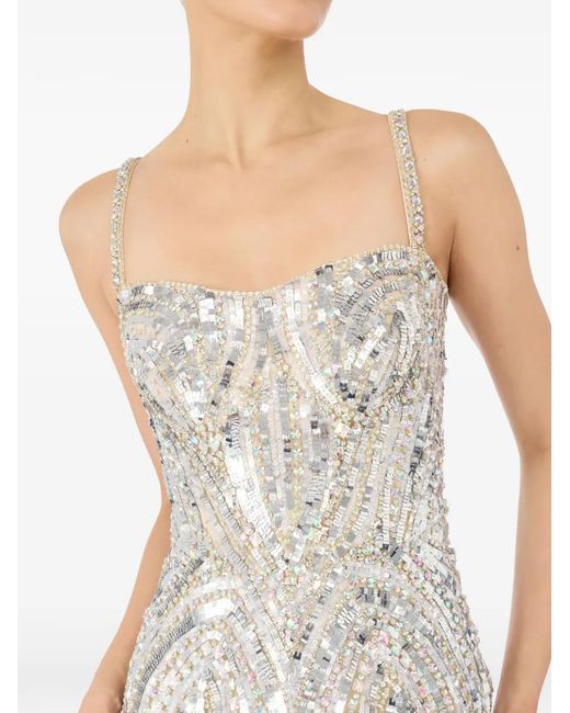 Jenny Packham White Rebecca Short Dress With Structured Bodice And All-Over Geometric Crystal Decorations
