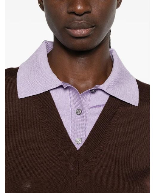 Moncler Brown Layered-Effect Buttoned Polo Shirt