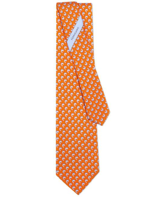 Ferragamo Orange Dolphin-print Silk Tie for men