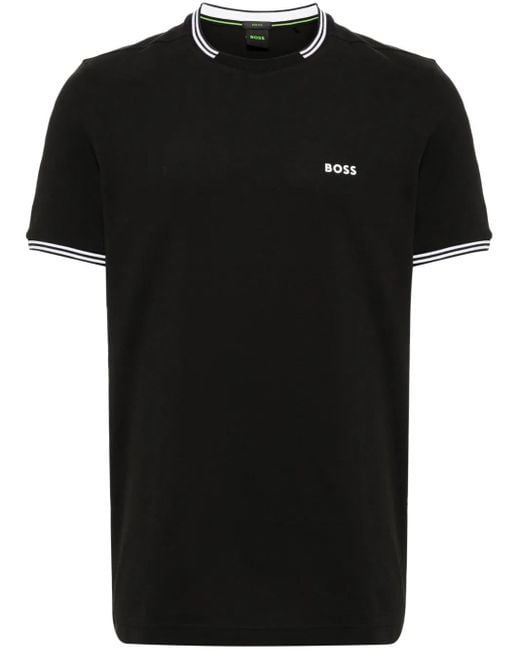 Boss Black Stretch-Cotton T-Shirt With Stripes And Logo for men