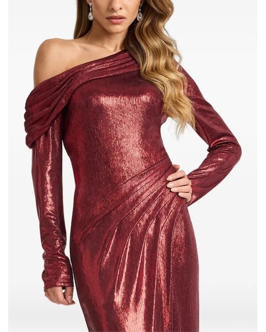Tadashi Shoji Red One-Shoulder Slit Maxi Dress