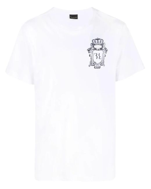 Billionaire White Embroidered-Logo Detail T-Shirt for men