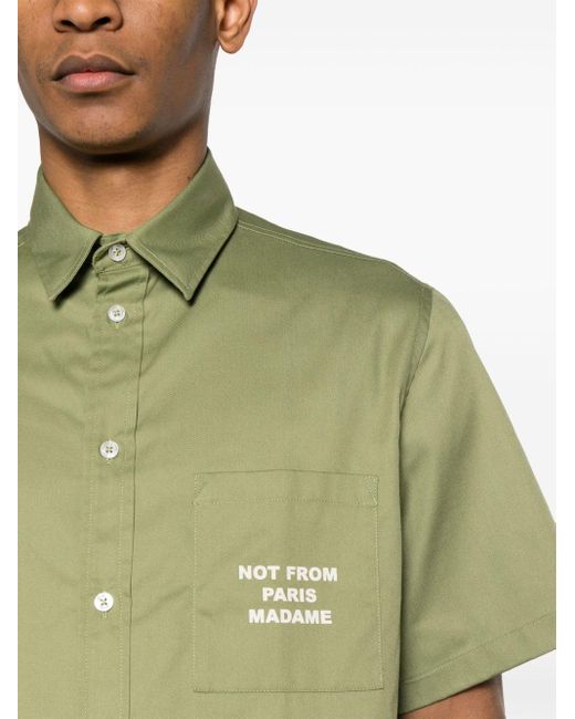 Drole de Monsieur Green Slogan-print Twill Shirt for men
