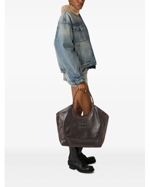 Miu Miu Black Ivy Leather Logo Tote Bag