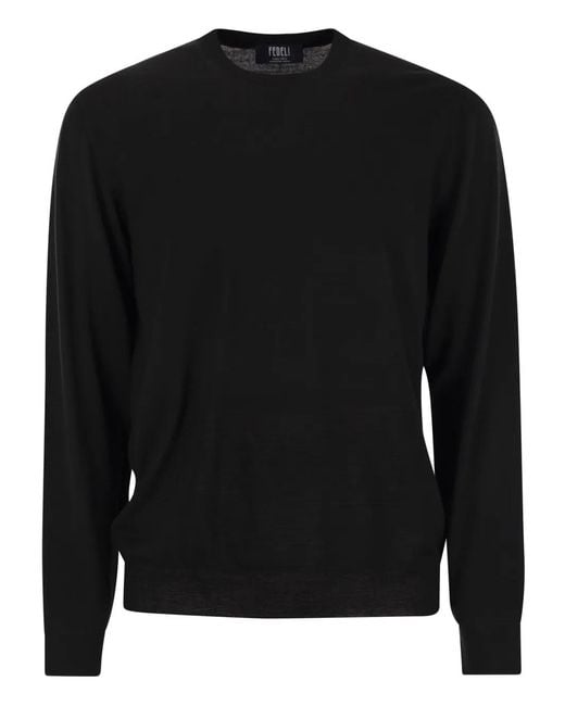 Fedeli Black Argentina Crew-Neck Sweater for men