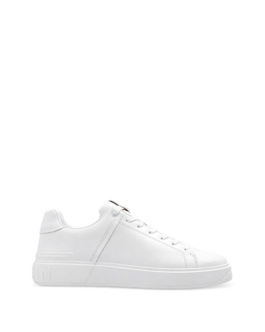 Balmain White Logo-Embossed Leather Sneakers for men