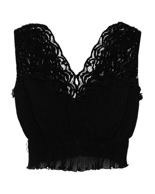 Saiid Kobeisy Black Pleated Lace Top