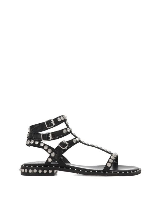 Ash White Play Buckle Studded Leather Sandals