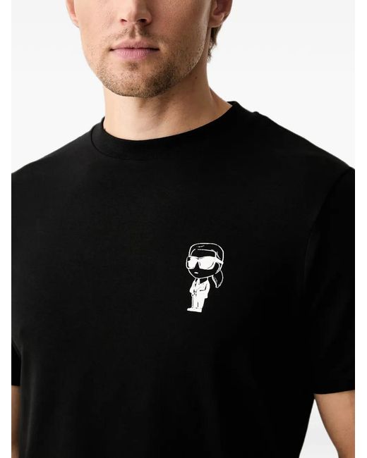 Karl Lagerfeld Black Logo-Print Crew-Neck T-Shirt for men
